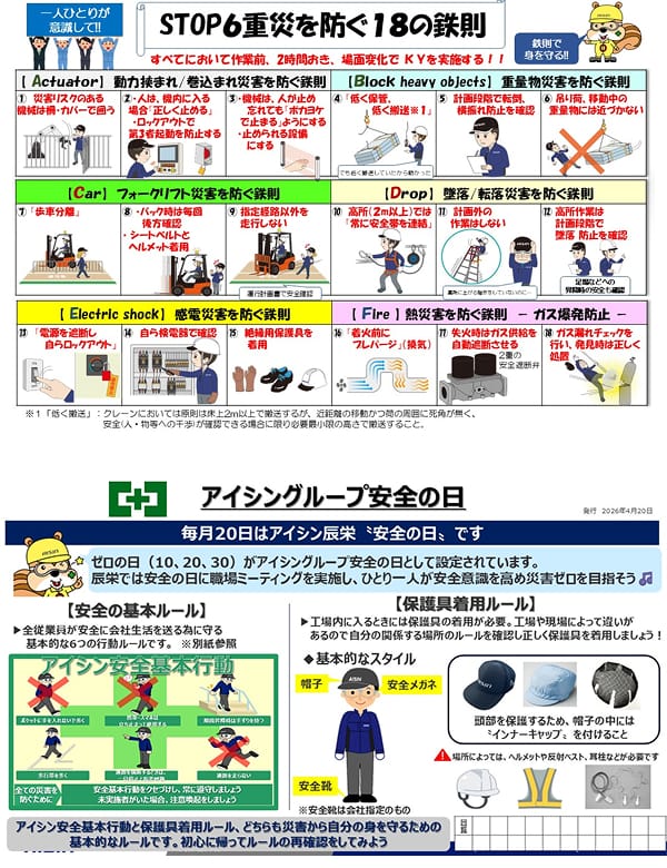 「STOP6 重災を防ぐ18の鉄則」「アイシングループ安全の日」のポスター